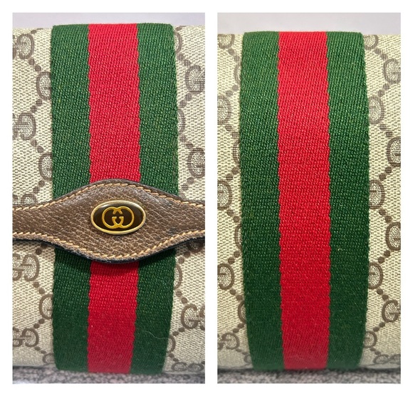 Vintage GUCCI PVC Leather Sherry Line Pouch Clutch Women’s Bag Brown Beige Used - Picture 15 of 17